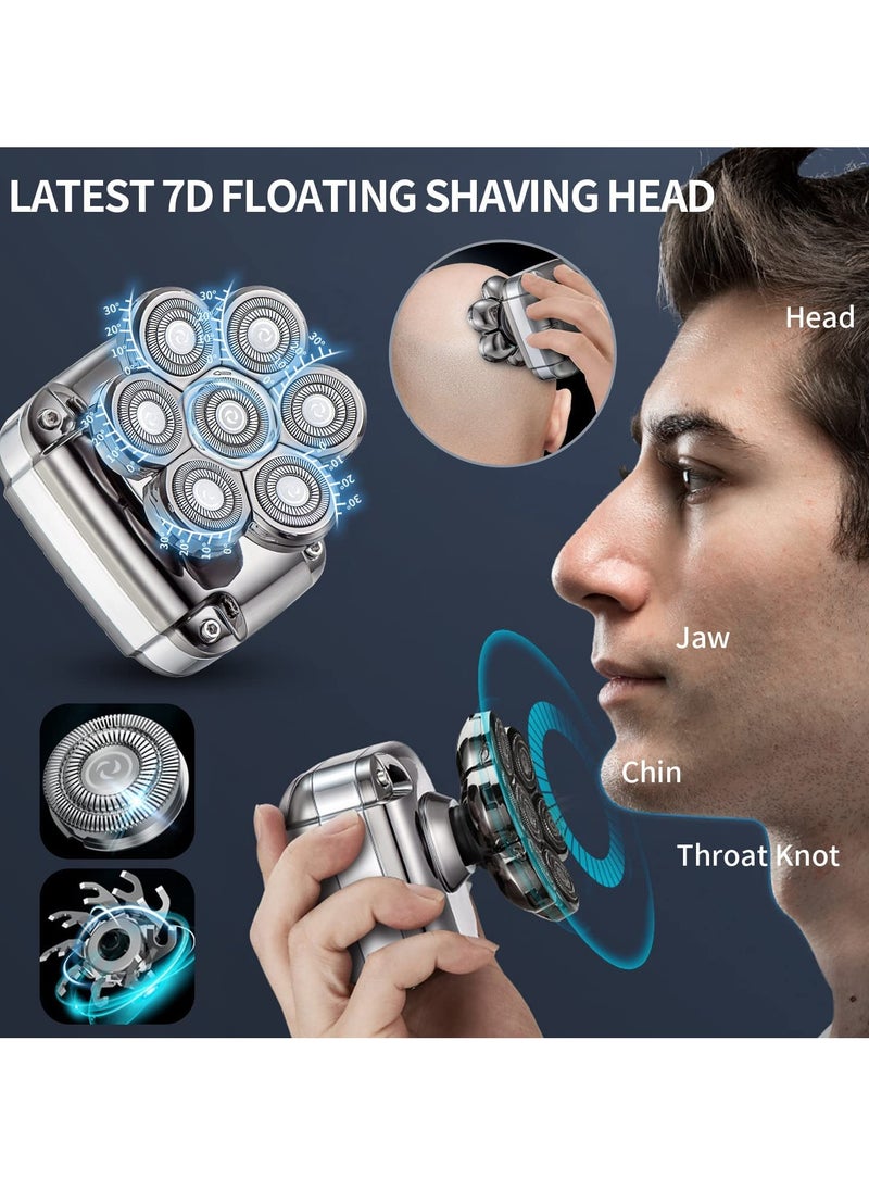 Bald Head Shavers for Men Waterproof Electric Rechargeable Balding Head Shaver Professional Anti-Pinch Shave Bald Head Wet&Dry Rotary Close Razor with Replaceable Grooming Shaving Heads