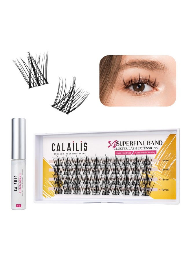 CALAILIS Individual Lashes, DIY Eyelash Extensions, Super Thin Glue-based Band, Natural Look Reusable,11/13/13/15mm, Lasting for 48 Hours Individual DIY Eyelashes(LR01)