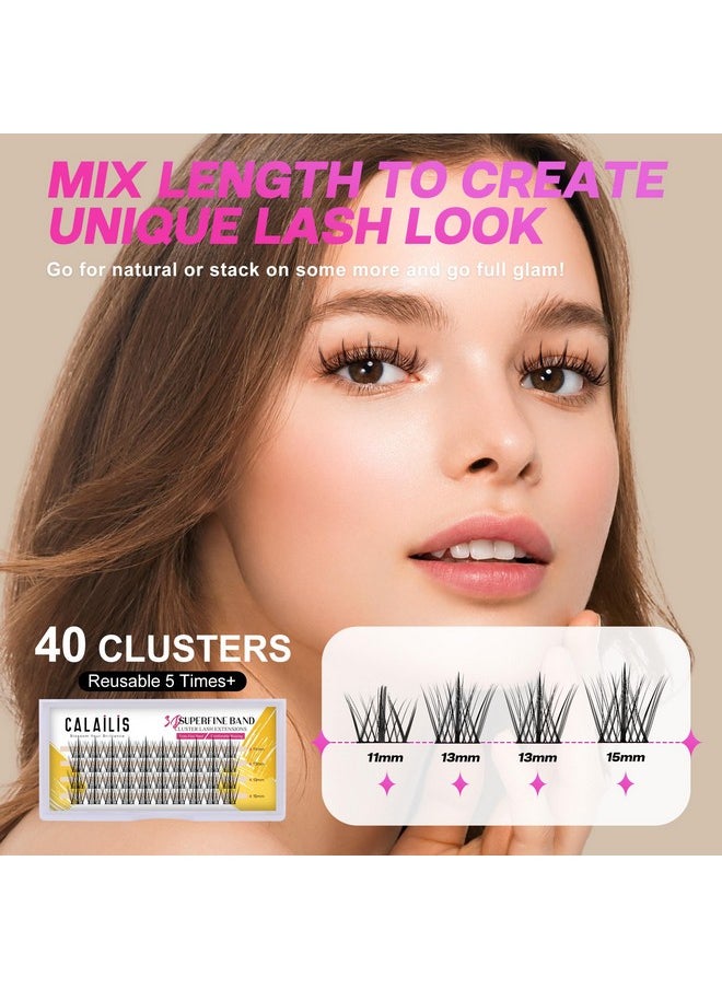 CALAILIS Individual Lashes, DIY Eyelash Extensions, Super Thin Glue-based Band, Natural Look Reusable,11/13/13/15mm, Lasting for 48 Hours Individual DIY Eyelashes(LR01)