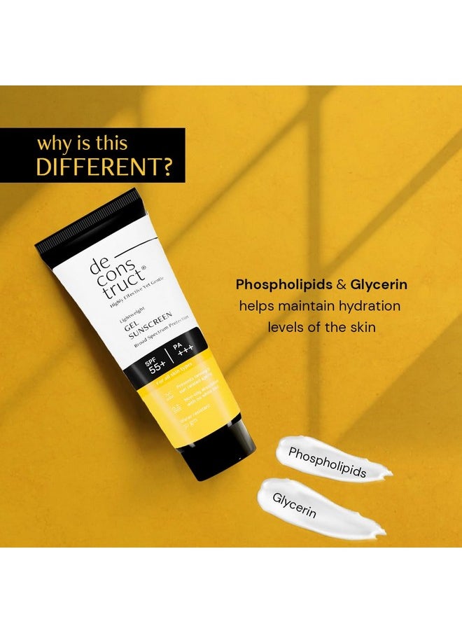 Deconstruct Face Gel Sunscreen SPF 50 + and PA+++ | Gel based sunscreen for oily skin, combination skin, normal skin | Broad spectrum sunscreen, No White Cast, Lightweight, Non greasy - 50g