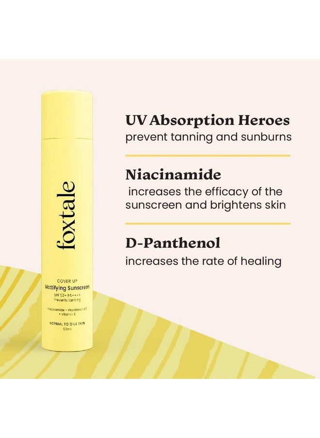 FoxTale (Pack Of 2) Niacinamide Matte Sunscreen Spf 70+ Pa++++|No White Cast|Non Greasy|Prevents Tanning|Uva/Uvb Protection|Lightweight|Non Comedogenic|Men&Women|For Normal To Oily Skin - 50 Ml