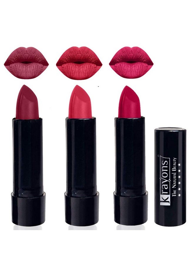 Krayons Cute Pop Matte Lipstick, Waterproof, Longlasting, Shocking Pink, First Crush, Pink Lips, 3.5gm Each (Pack of 3)