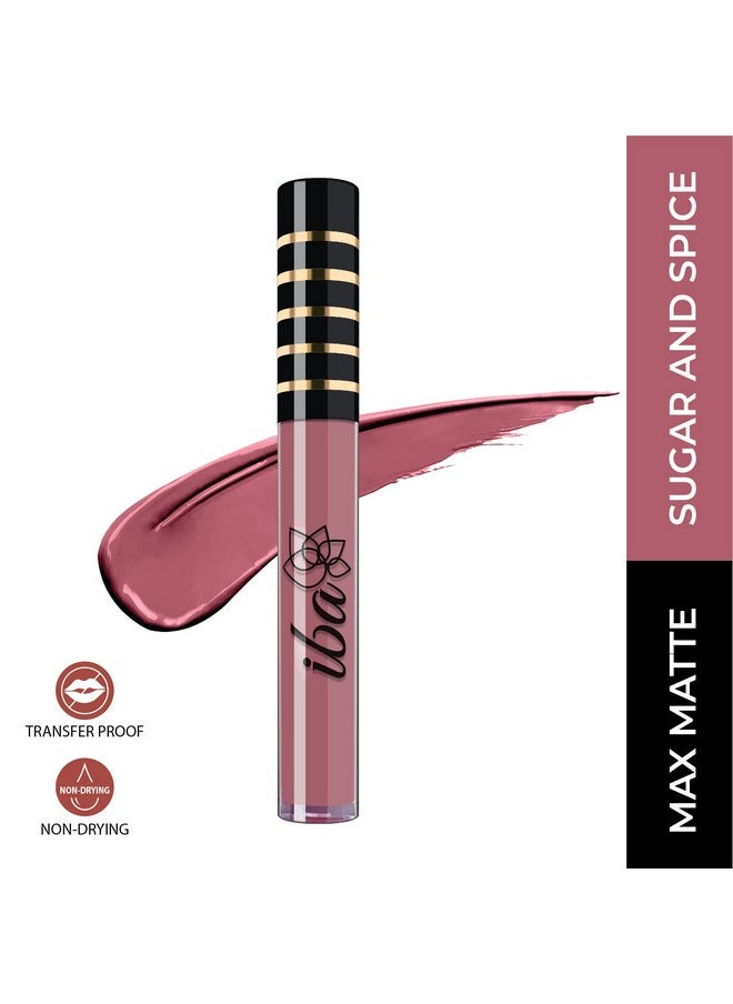 Iba Maxx Matte Liquid Lipstick- Sugar N Spice | Infused with Vitamin E & Almond Oil | Transfer Proof & Long Lasting | Waterproof & Smudge Proof | Velvet Matte Finish & Highly Pigmented | Lightweight & Comfortable | Non-Sticky and Non-Drying | Lip Makeup | 2.6ml