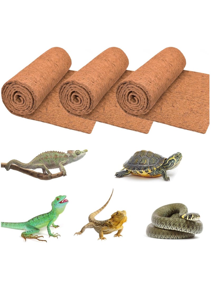 3 Rolls Reptile Carpet - 24 x 48 inches Natural Coconut Fiber Pet Mat, Tortoise Carpet Mat Coco Fiber Substrate Liner Pet Terrarium Liner for Lizard Turtle Gecko Bearded Dragon