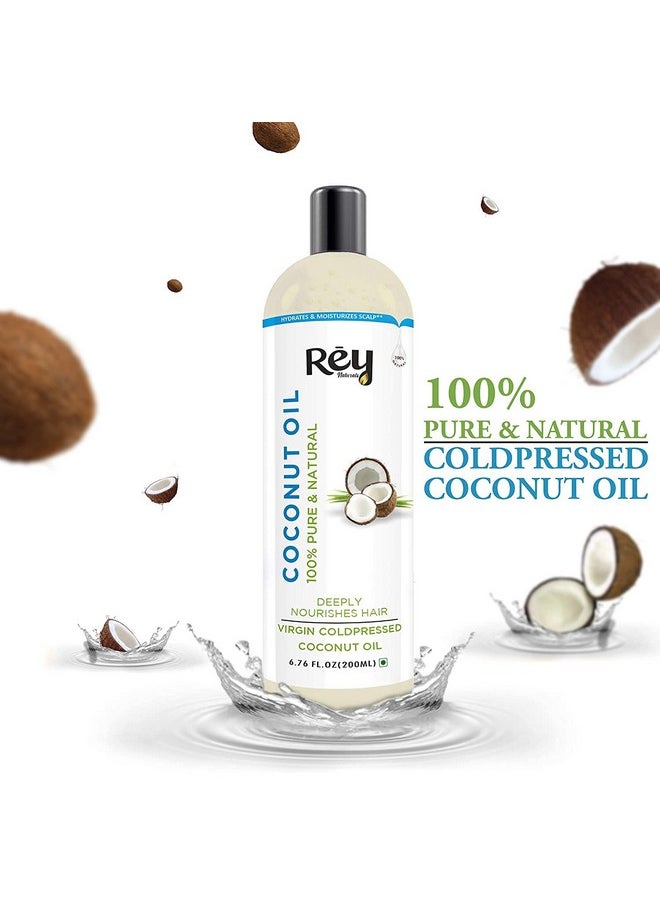 Rey Naturals Extra Virgin Coconut Oil Cold Pressed | Hair Growth Oil For Men & Women | Cold pressed Coconut Oil For All Skin & Hair Types | Coconut Hair Oil For Healthy Hair - 200ml Each