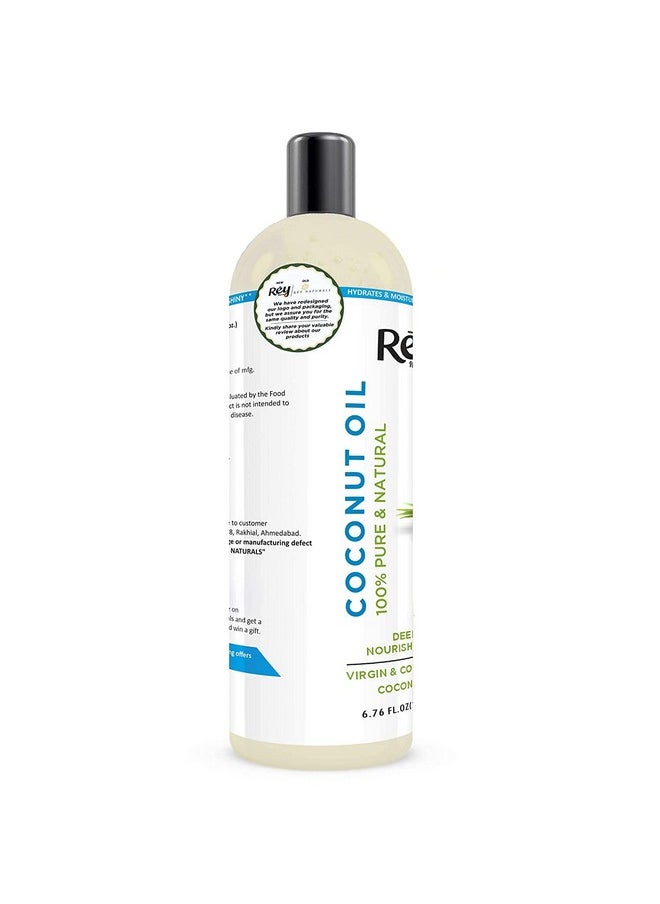 Rey Naturals Extra Virgin Coconut Oil Cold Pressed | Hair Growth Oil For Men & Women | Cold pressed Coconut Oil For All Skin & Hair Types | Coconut Hair Oil For Healthy Hair - 200ml Each