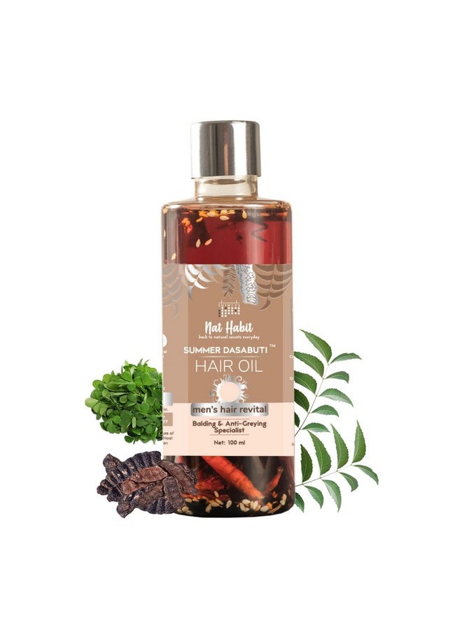 Nat Habit - Back To Natural Secrets Everyday Men's Revital Summer Dasabuti Hair Oil for Hairfall, Dandruff Control with 16 Herbs Soaked, Castor, Coconut -100 ml