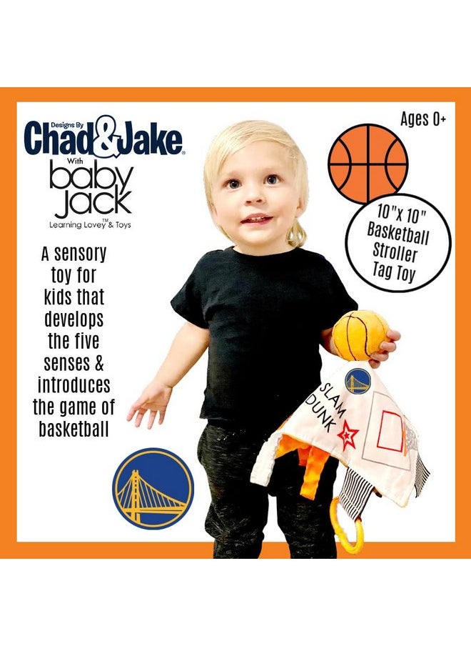 The Learning Lovey Goldenstate Warriors Baby Tag Toy - NBA Basketball - Baby Sensory Crinkle Toys - Soft & Safe - Ideal Baby Stroller Toy - BPA Free w/Stroller Clip