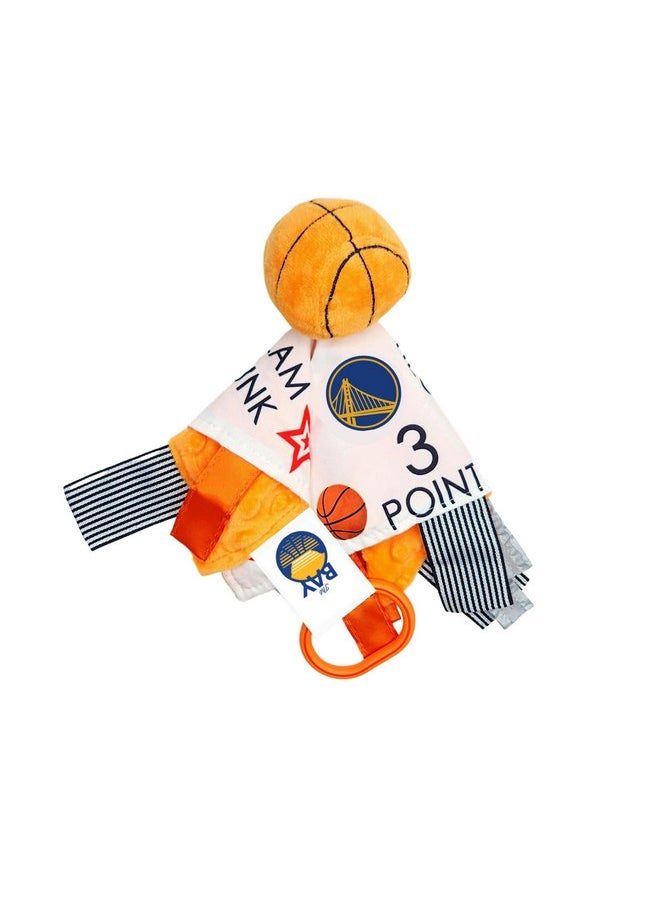 The Learning Lovey Goldenstate Warriors Baby Tag Toy - NBA Basketball - Baby Sensory Crinkle Toys - Soft & Safe - Ideal Baby Stroller Toy - BPA Free w/Stroller Clip