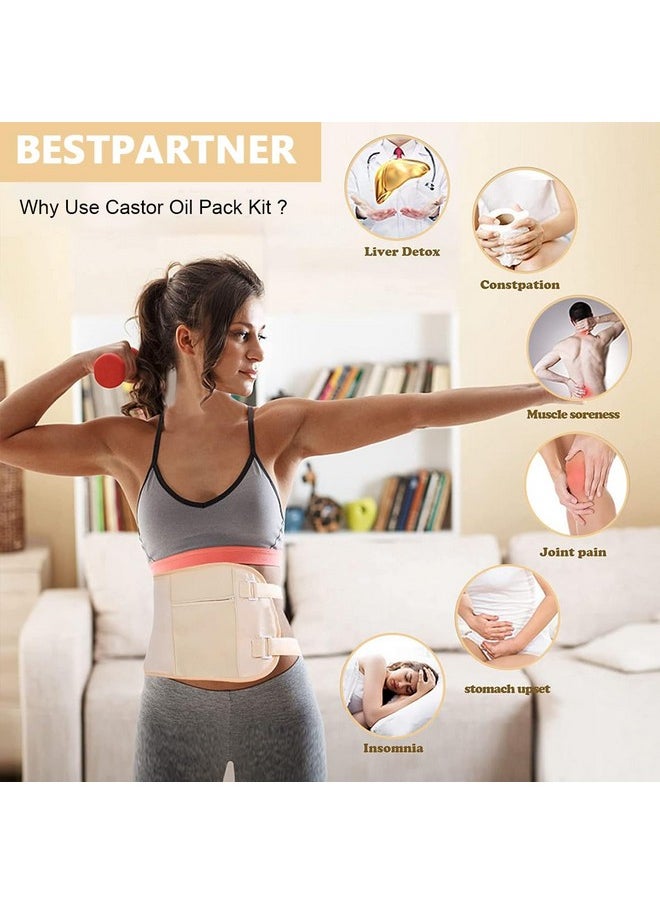 HANNEA® Castor Oil Pack, Oil Pack Wrap for Liver Detox, Reusable & Highly Absorbent Caster Oil Packs Cotton Flannel with Elastic Strap, Khaki