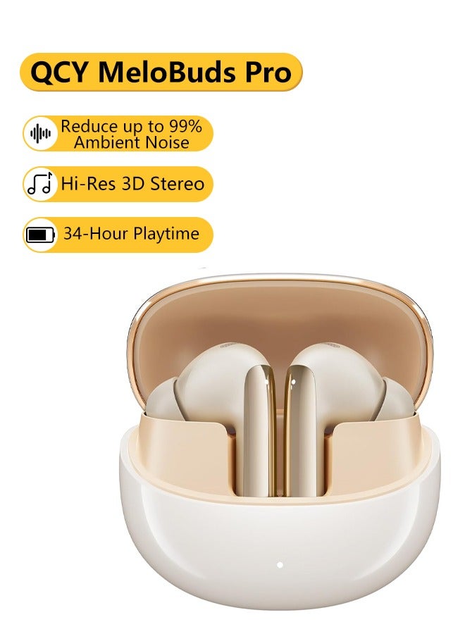 MeloBuds Pro HT08, Wireless Earbuds, Active Noise Cancellation Bluetooth Earphones, Comfortable Fit, Ultra-Low Latency Gaming Earbuds, 34 Hours Playtime - Gold