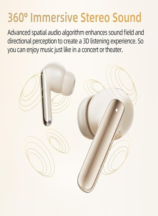 MeloBuds Pro HT08, Wireless Earbuds, Active Noise Cancellation Bluetooth Earphones, Comfortable Fit, Ultra-Low Latency Gaming Earbuds, 34 Hours Playtime - Gold