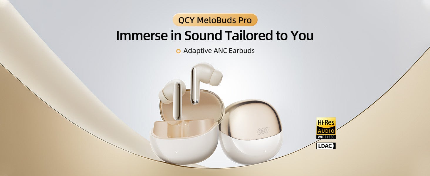 MeloBuds Pro HT08, Wireless Earbuds, Active Noise Cancellation Bluetooth Earphones, Comfortable Fit, Ultra-Low Latency Gaming Earbuds, 34 Hours Playtime - Gold