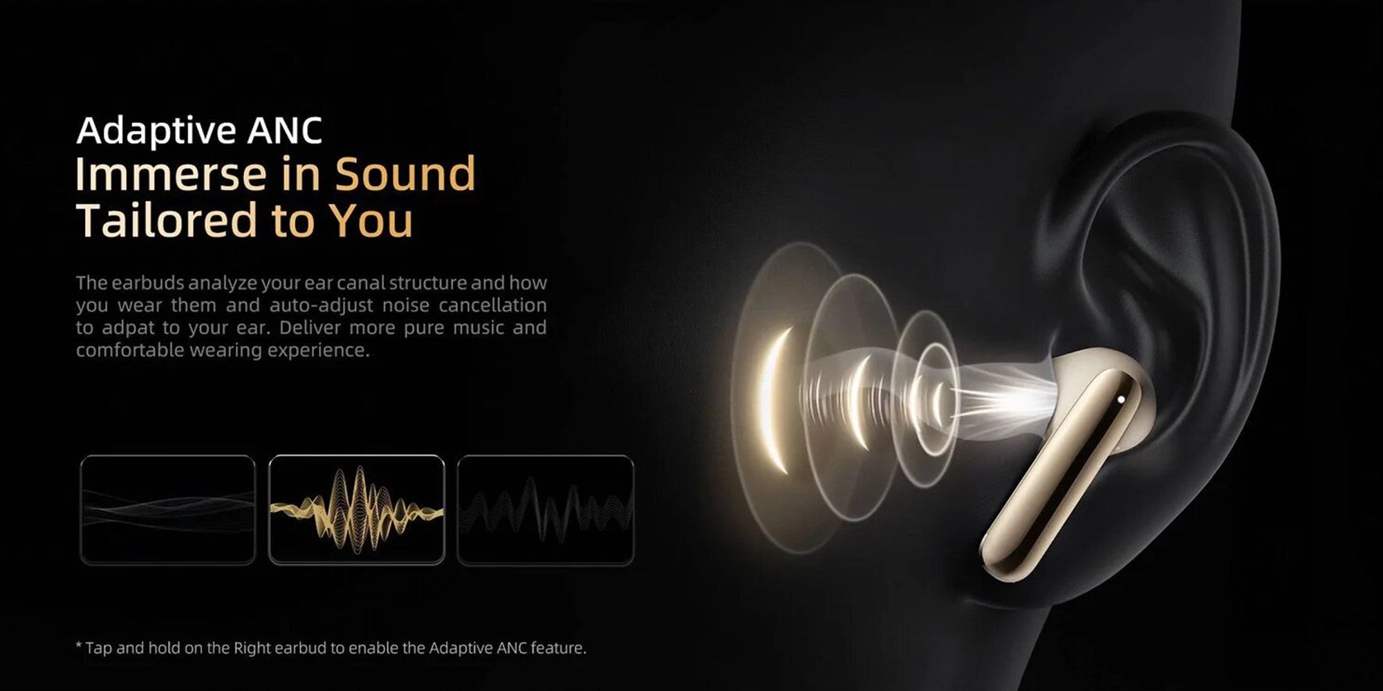 MeloBuds Pro HT08, Wireless Earbuds, Active Noise Cancellation Bluetooth Earphones, Comfortable Fit, Ultra-Low Latency Gaming Earbuds, 34 Hours Playtime - Gold