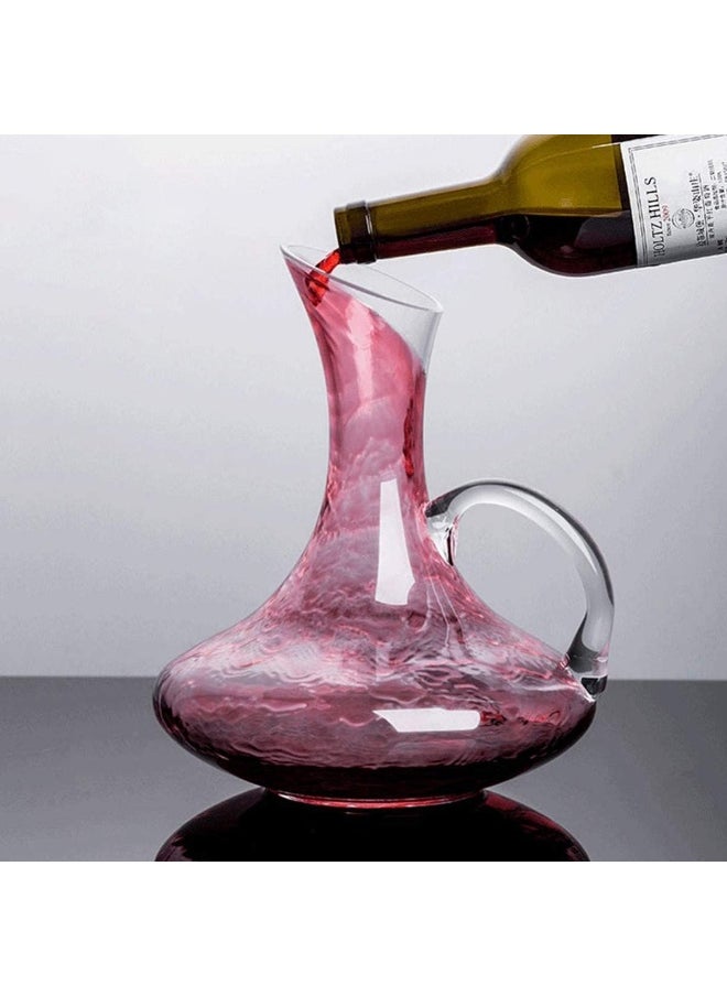 AKDC Glass Wine Decanter 1.5 Liters, Hand Blown Crystal Glass Red Wine Carafe Whiskey Bottle Drink Distributor With Handle For Festive Holiday Bar Decorations
