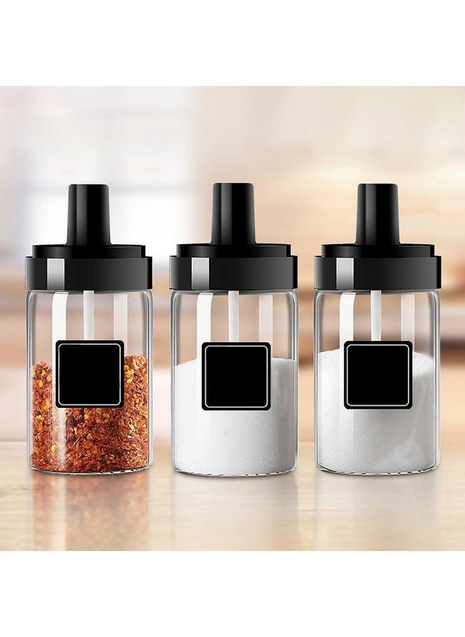 Wolpin Spice Box Glass Jars (Set Of 3 Pcs) Multipurpose Masala Seasoning Box Set With Attached Spoons See-Through Container Leak Proof (300 Ml Each) - Transparent