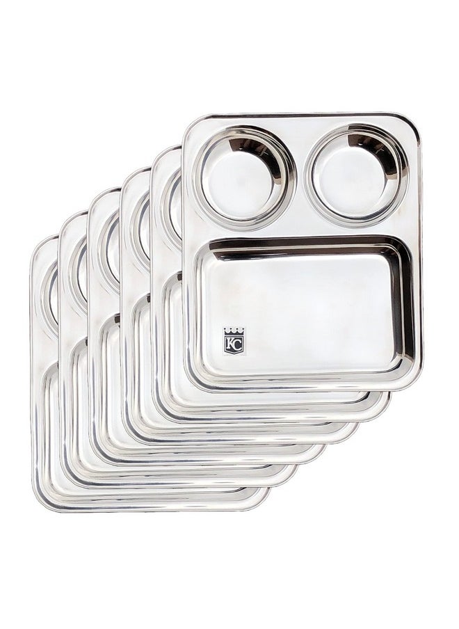 KC Stainless Steel Partition Plate 3 in1 | Bhojan Thali | Snacks Plate | Dinner Plate Set of 4