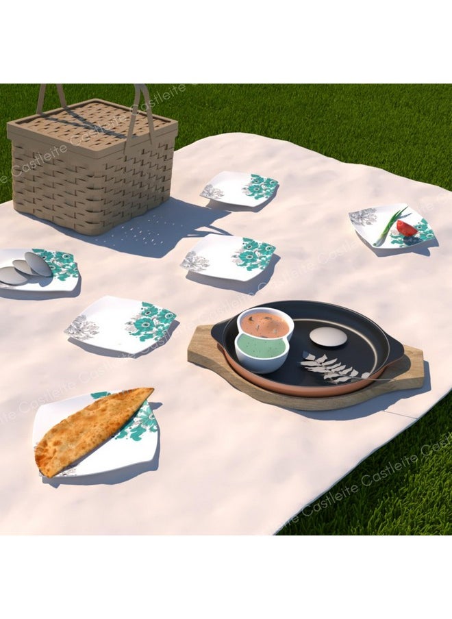 Castleite Marvella Melamine Quarter Plates Set of 6 for Serving - Size - 8', Edgy Square, Unique Design, Break Resistant for Home, Kitchen, Restaurant, Party - Dishwasher Safe (Lazuli Dream)