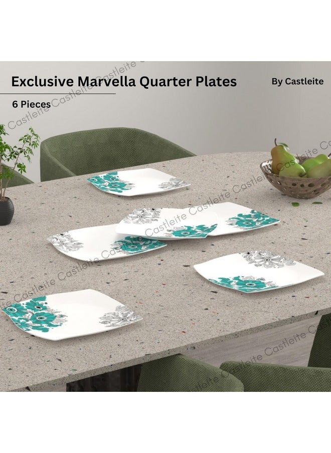 Castleite Marvella Melamine Quarter Plates Set of 6 for Serving - Size - 8', Edgy Square, Unique Design, Break Resistant for Home, Kitchen, Restaurant, Party - Dishwasher Safe (Lazuli Dream)