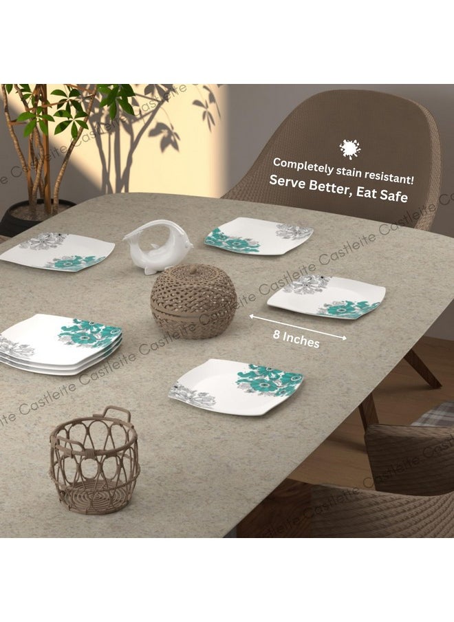 Castleite Marvella Melamine Quarter Plates Set of 6 for Serving - Size - 8', Edgy Square, Unique Design, Break Resistant for Home, Kitchen, Restaurant, Party - Dishwasher Safe (Lazuli Dream)