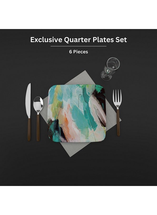 Castleite Bliss Melamine Quarter Plates Set Of 6 - Size 7', Non Breakable, Square Designer Plate For Serving Snacks, Breakfast, Lunch Or Dinner At Home, Or Cafe, Stainless (Tropicana Cabana) - White