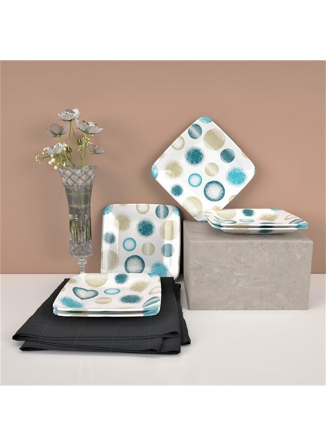Castleite Bliss Melamine Quarter Plates Set of 6 - Size 7', Non Breakable, Square Designer Plate for Serving Snacks, Breakfast, Lunch or Dinner at Home, Kitchen, or Café, Stainless (Deja Blue)