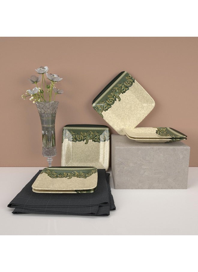 Castleite Bliss Melamine Quarter Plates Set of 6 - Size 7', Non Breakable, Square Designer Plate for Serving Snacks, Breakfast, Lunch or Dinner at Home, Kitchen, or Café, Stainless (Sandy Shores)