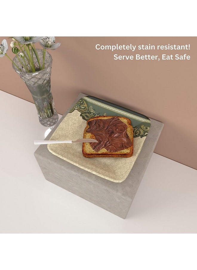 Castleite Bliss Melamine Quarter Plates Set of 6 - Size 7', Non Breakable, Square Designer Plate for Serving Snacks, Breakfast, Lunch or Dinner at Home, Kitchen, or Café, Stainless (Sandy Shores)