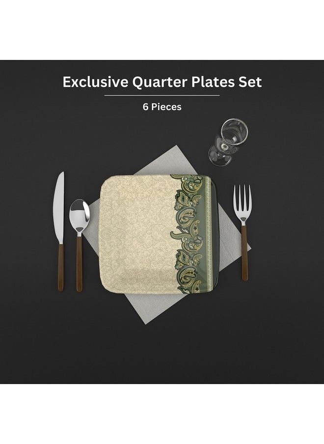Castleite Bliss Melamine Quarter Plates Set of 6 - Size 7', Non Breakable, Square Designer Plate for Serving Snacks, Breakfast, Lunch or Dinner at Home, Kitchen, or Café, Stainless (Sandy Shores)