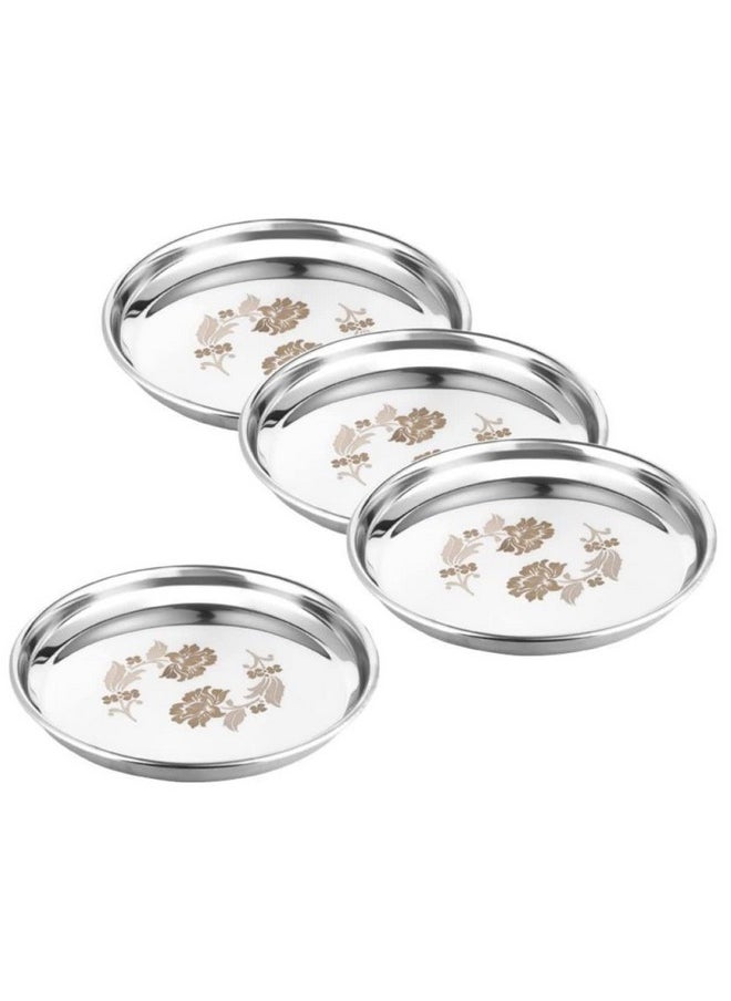 KC Stainless Steel Dinner Plate | Thali | Khumcha Plate with Laser Flower Design Set of 4 Plates (Diamm. 27 Cms)