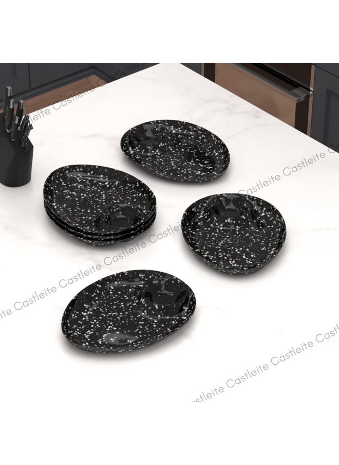 Castleite Wales Multi-Purpose Kitchen Serving Platter: Deluxe Melamine Crockery Set of 6 - Versatile Chip and Dip Dish for Snacks, Starters & Desserts (Marble Black)