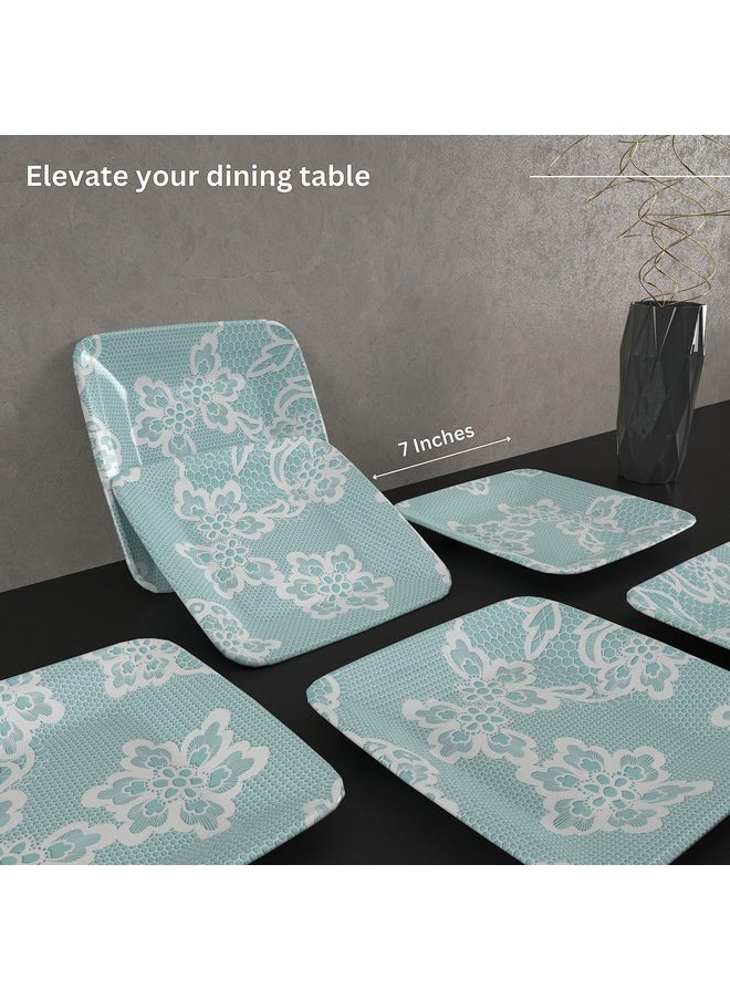 Castleite Bliss Melamine Quarter Plates Set of 6 - Size 7', Non Breakable, Square Designer Plate for Serving Snacks, Breakfast, Lunch or Dinner at Home, Kitchen, or Café, Stainless (Ocean's Eleven)