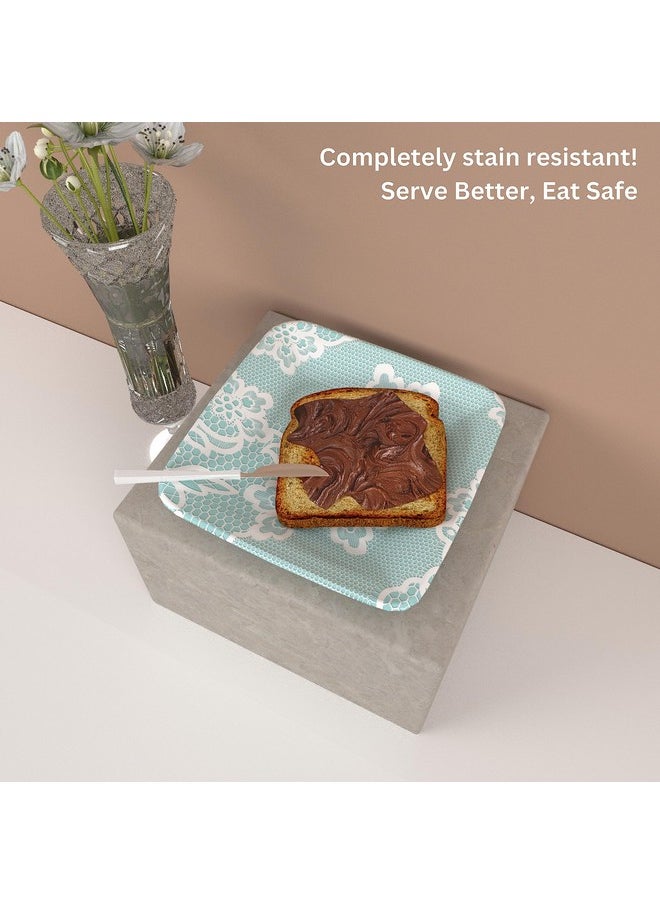 Castleite Bliss Melamine Quarter Plates Set of 6 - Size 7', Non Breakable, Square Designer Plate for Serving Snacks, Breakfast, Lunch or Dinner at Home, Kitchen, or Café, Stainless (Ocean's Eleven)