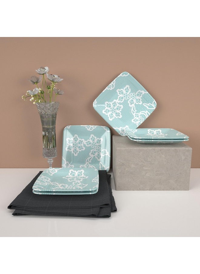 Castleite Bliss Melamine Quarter Plates Set of 6 - Size 7', Non Breakable, Square Designer Plate for Serving Snacks, Breakfast, Lunch or Dinner at Home, Kitchen, or Café, Stainless (Ocean's Eleven)