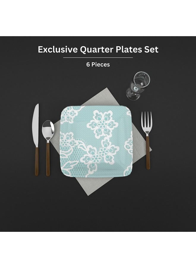 Castleite Bliss Melamine Quarter Plates Set of 6 - Size 7', Non Breakable, Square Designer Plate for Serving Snacks, Breakfast, Lunch or Dinner at Home, Kitchen, or Café, Stainless (Ocean's Eleven)