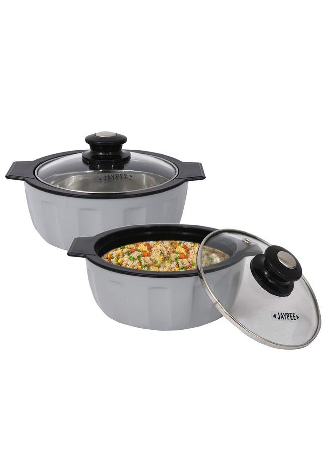 Jaypee Plus Glamerole Twin Set Casserole Pack of 2 Thermoware Casserole (800+800) ml Serving Casserole with lid Grey