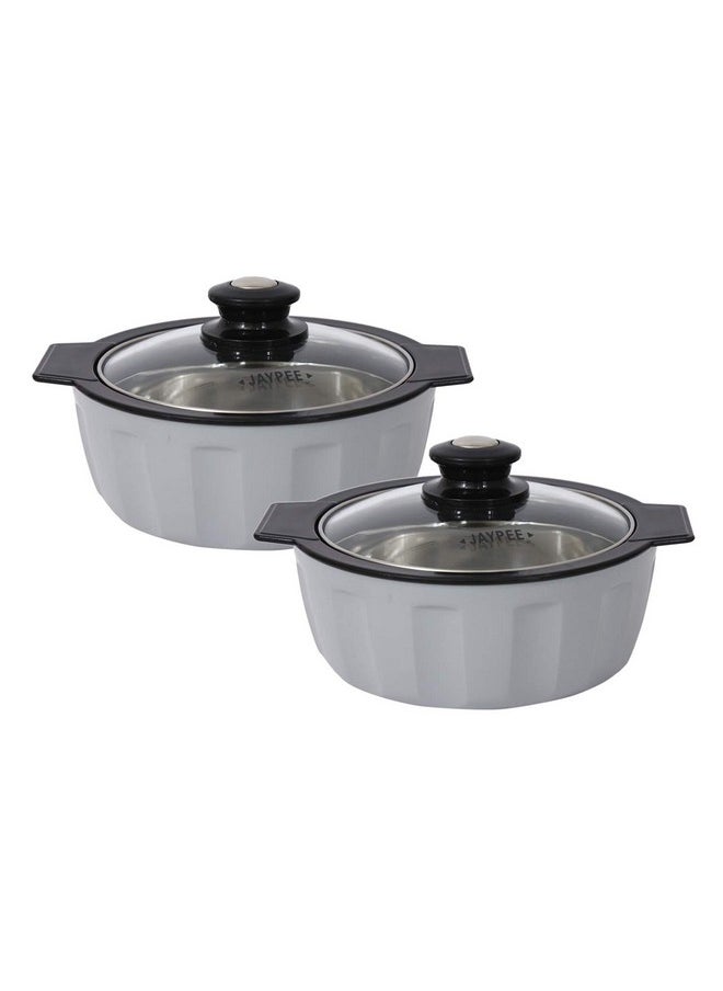 Jaypee Plus Glamerole Twin Set Casserole Pack of 2 Thermoware Casserole (800+800) ml Serving Casserole with lid Grey