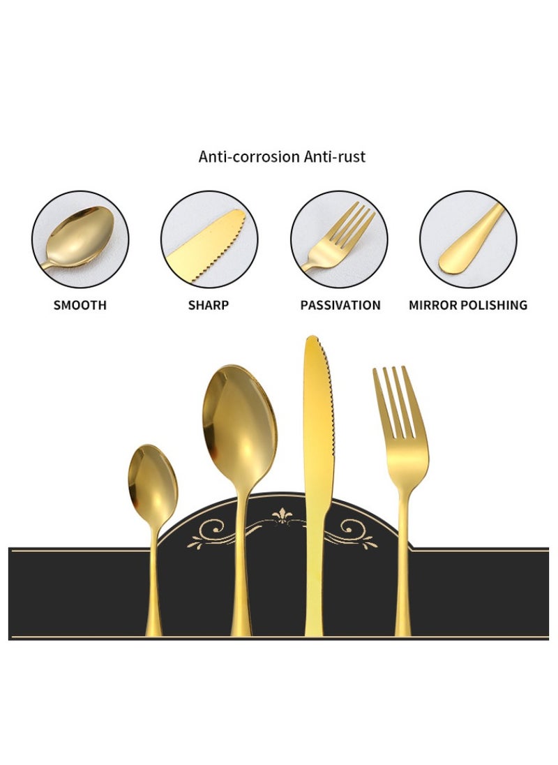 Cutlery Set Stainless Steel Cutlery Set + Cutlery Rack Includes 24 Pieces Gift Box High Value Safe - Gold