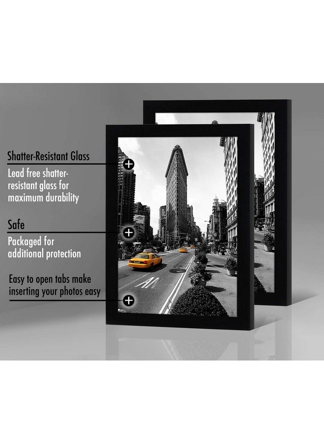 Americanflat 11x17 Picture Frame with Shatter-Resistant Glass - Set of 2 - Gallery Style Frame with Engineered Wood - Signature Collection - Picture Frame Set for Wall Display - Black