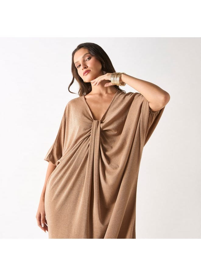 Iconic Textured Kaftan Dress with V-neck and Drape Detail