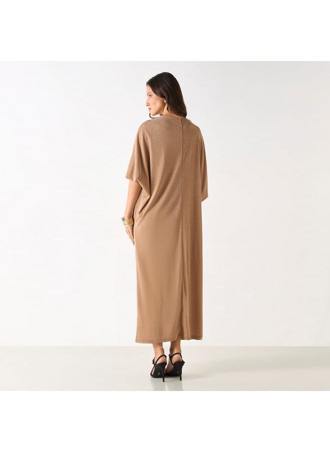 Iconic Textured Kaftan Dress with V-neck and Drape Detail