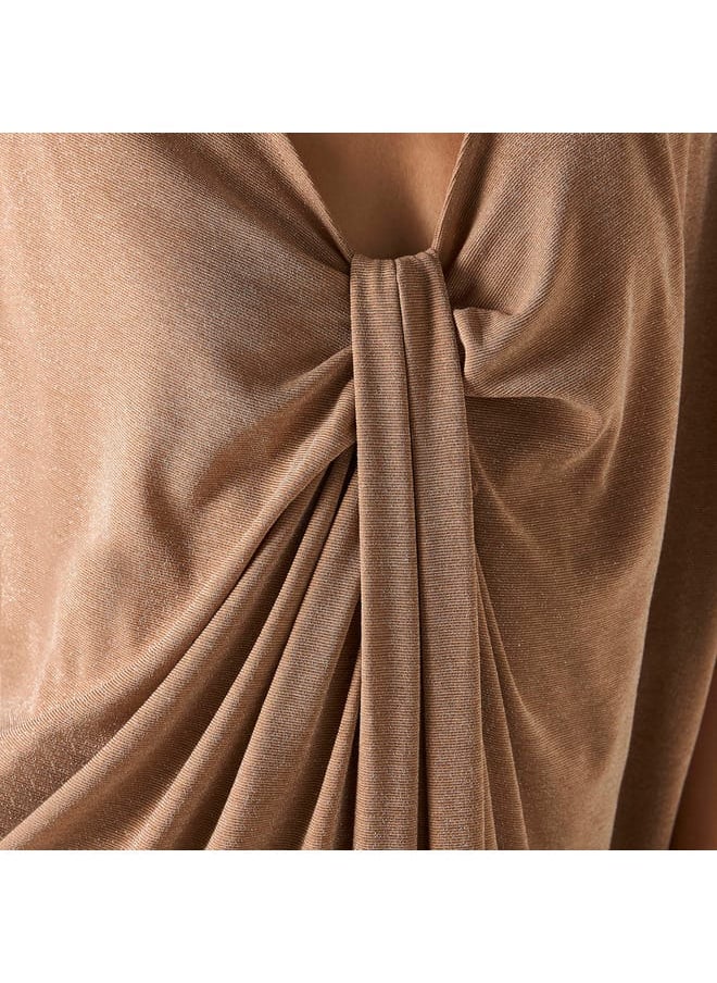 Iconic Textured Kaftan Dress with V-neck and Drape Detail