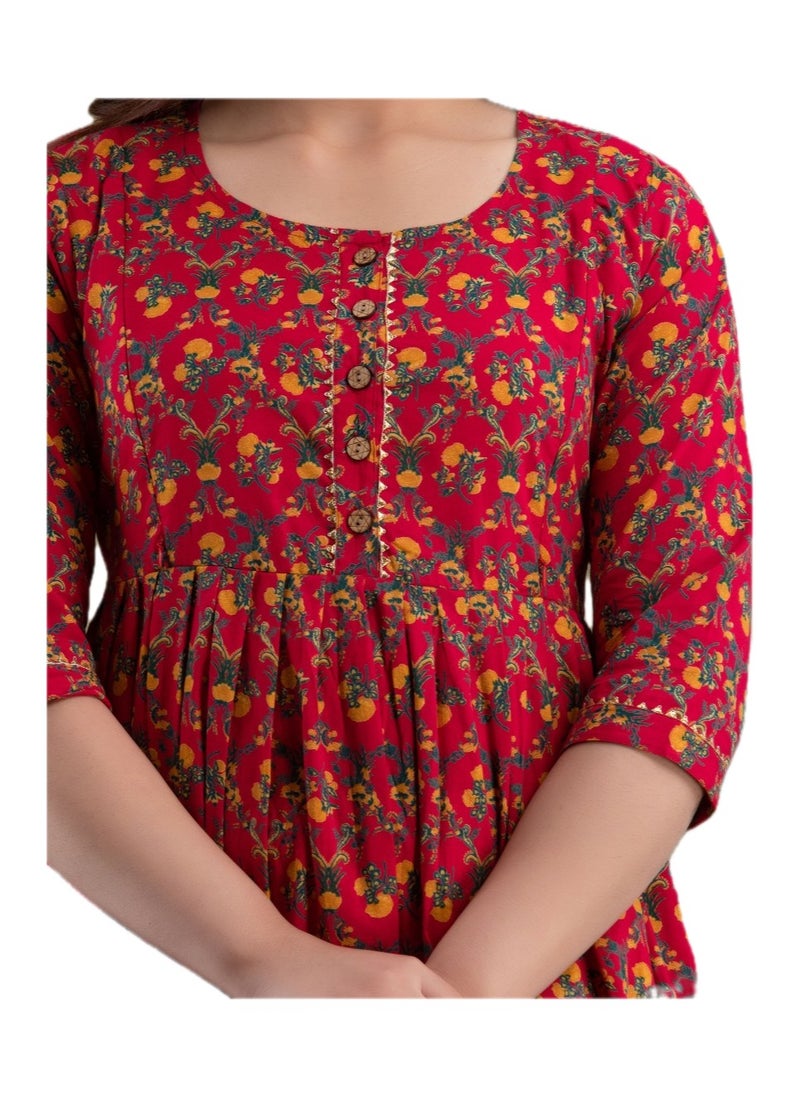 Zebees Cotton Maternity & Feeding Dress, Comfortable Fit, Concealed Zips