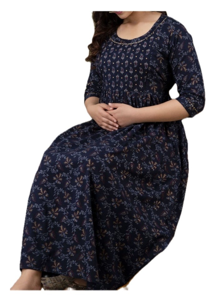 Zebees Cotton Maternity & Feeding Dress, Comfortable Fit, Concealed Zips
