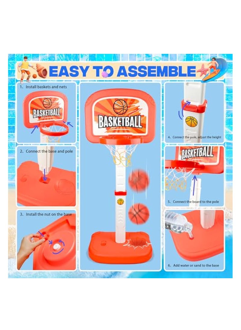 Swimming Pool Basketball Hoop, Pool Toys, 2 in 1 Adjustable Poolside Hoops with Pump, Net and 2 Balls, Indoor & Outdoor Swimming Pool Summer Basketball Game Water Toy, Cool Summer Beach Family Party