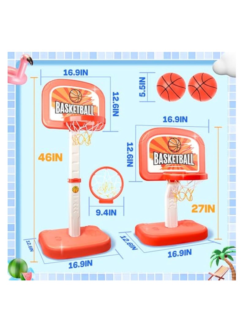 Swimming Pool Basketball Hoop, Pool Toys, 2 in 1 Adjustable Poolside Hoops with Pump, Net and 2 Balls, Indoor & Outdoor Swimming Pool Summer Basketball Game Water Toy, Cool Summer Beach Family Party