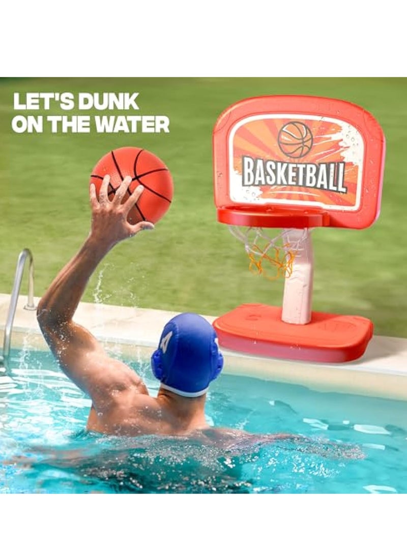 Swimming Pool Basketball Hoop, Pool Toys, 2 in 1 Adjustable Poolside Hoops with Pump, Net and 2 Balls, Indoor & Outdoor Swimming Pool Summer Basketball Game Water Toy, Cool Summer Beach Family Party