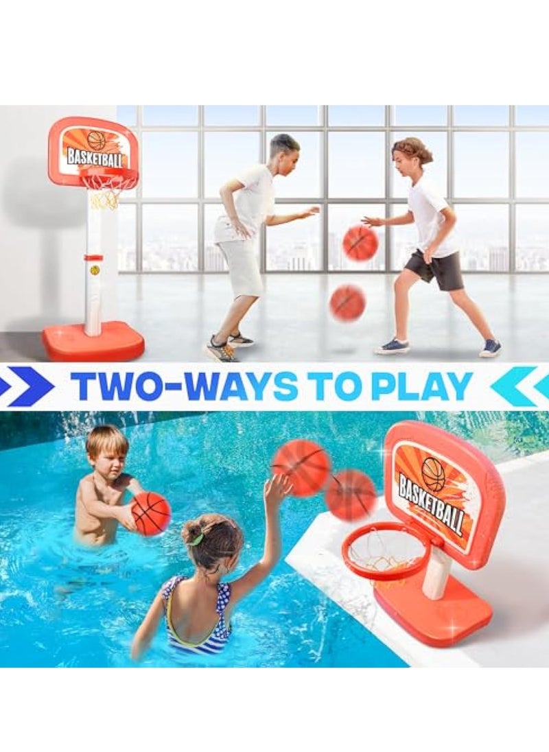 Swimming Pool Basketball Hoop, Pool Toys, 2 in 1 Adjustable Poolside Hoops with Pump, Net and 2 Balls, Indoor & Outdoor Swimming Pool Summer Basketball Game Water Toy, Cool Summer Beach Family Party