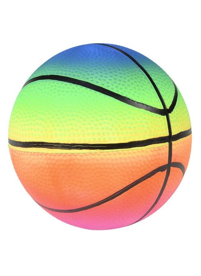 Rainbow Sports Balls 6 Inch (Pack Of 4) Inflatable Vinyl Balls For Kids And Toddlers With Added Hand Air Pump Neon Basketball Soccer Ball And Volleyball For Playground Indoor And Outdoor Use