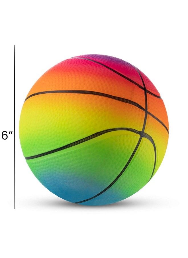 Rainbow Sports Balls 6 Inch (Pack Of 4) Inflatable Vinyl Balls For Kids And Toddlers With Added Hand Air Pump Neon Basketball Soccer Ball And Volleyball For Playground Indoor And Outdoor Use